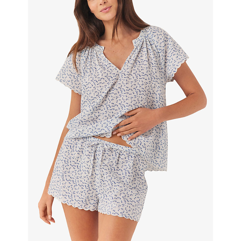 Shop The White Company Floral-print Short-sleeve Cotton Short Pyjamas In Blue Print