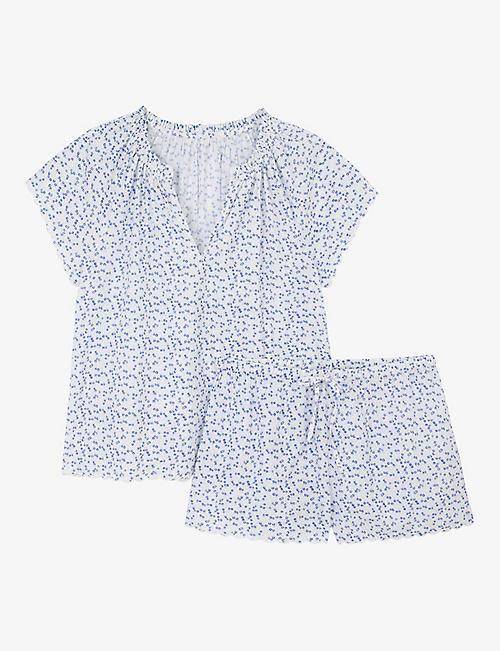 THE WHITE COMPANY: Floral-print short-sleeve cotton short pyjamas