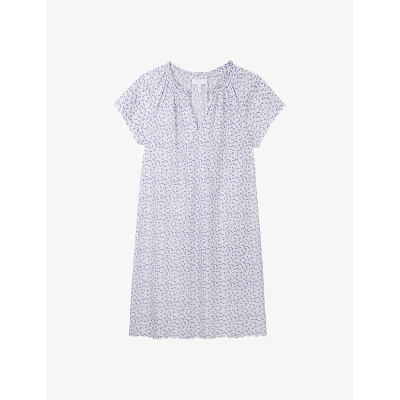 The White Company Womens Blue Print Patterned V-neck Cotton Nightie