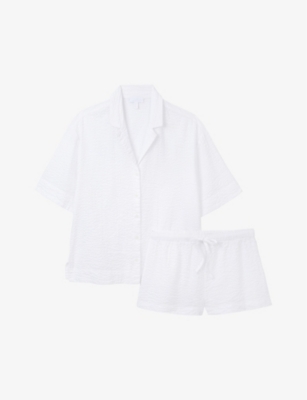 Shop The White Company Women's White Relaxed-fit Short-sleeve Seersucker Cotton Pyjama Set