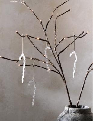 THE WHITE COMPANY: Candy Cane glass Christmas decorations set of 4 13cm