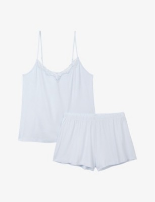 THE WHITE COMPANY: Lace-trim V-neck cotton pyjama set