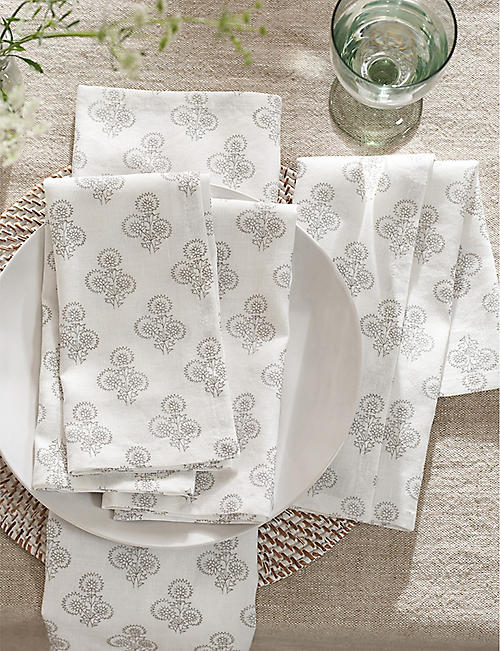 THE WHITE COMPANY: Fairford graphic-print cotton and linen-blend napkins set of four