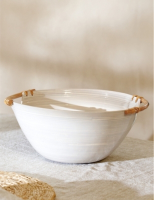 THE WHITE COMPANY: Ratten-handle deep bamboo bowl 32cm