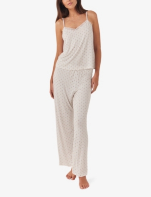 Shop The White Company Floral-print Cami Stretch-jersey Pyjamas In Ivory