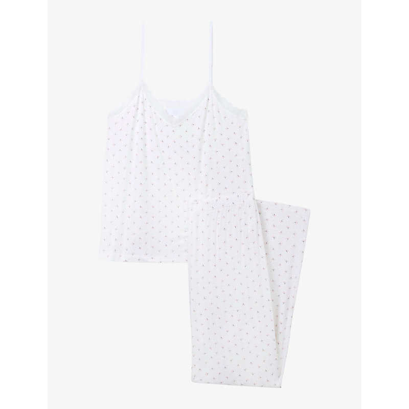 The White Company Womens Ivory Floral-print Cami Stretch-jersey Pyjamas