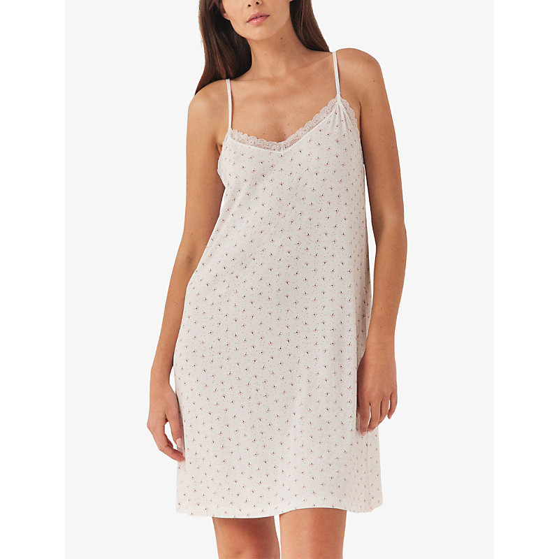 Shop The White Company Women's Ivory Floral-print Lace-embroidered Stretch-jersey Nightie