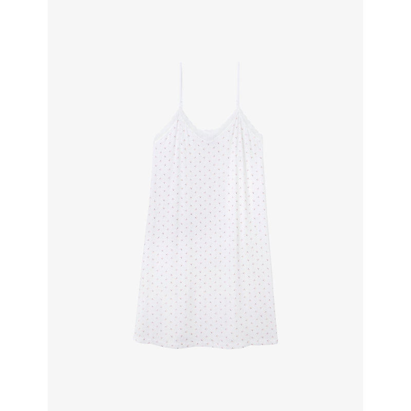 Shop The White Company Women's Ivory Floral-print Lace-embroidered Stretch-jersey Nightie