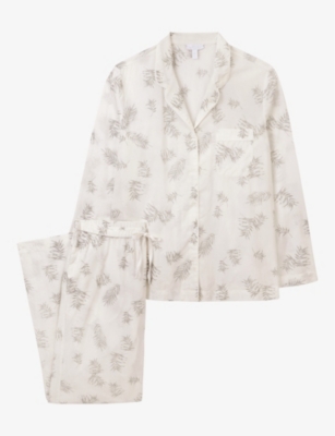 Shop The White Company Womens Whitegreen Palm-print Regular-fit Cotton Pyjamas