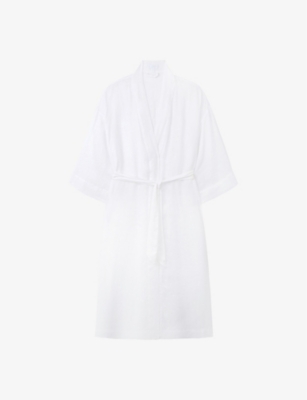 Shop The White Company Women's White Relaxed-fit Cropped-sleeve Gauze Linen Robe