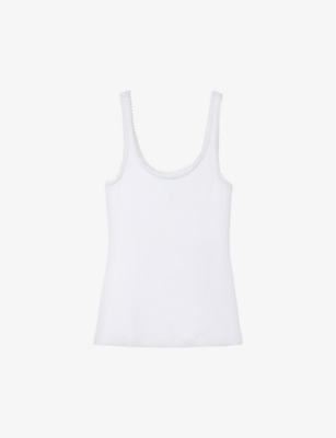 THE WHITE COMPANY: Lace-trim slim-fit ribbed organic-cotton vest