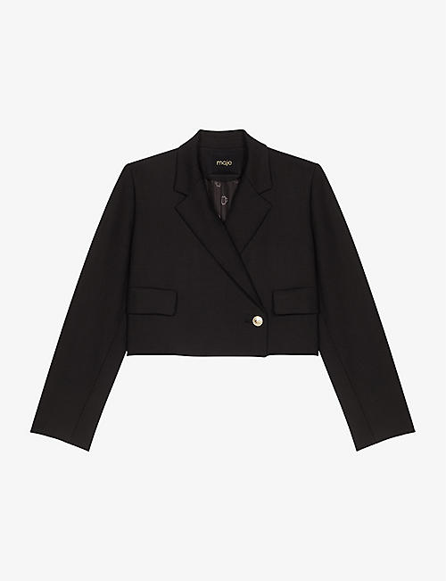 MAJE: Double-breasted cropped stretch-woven jacket