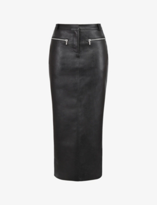 House Of Cb Womens Black Tana Zip-embellished Faux-leather Maxi Skirt