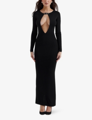 House Of Cb Womens Black Keeya Cut-out Knitted Maxi Skirt In Black