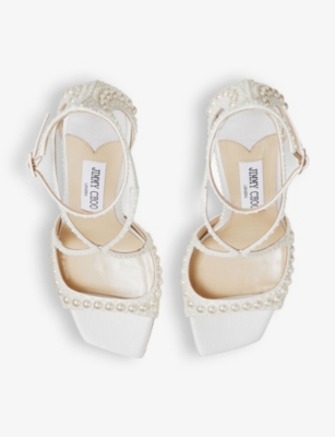 Shop Jimmy Choo Women's White/white Azia 95 Satin Heeled Sandals