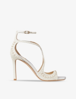 Shop Jimmy Choo Women's White/white Azia 95 Satin Heeled Sandals