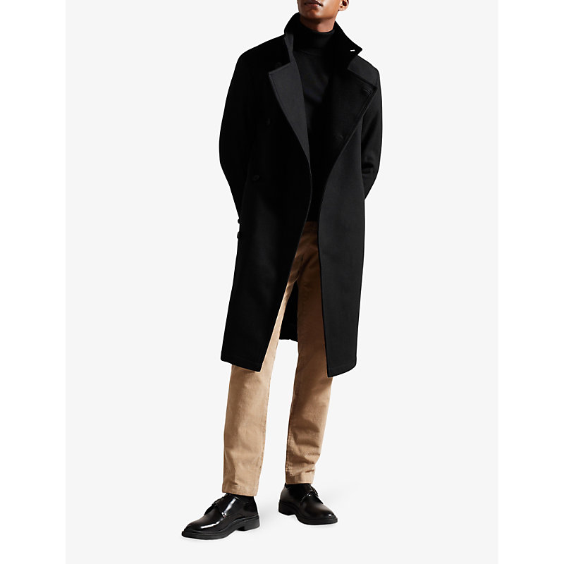 Shop Ted Baker Men's Black Radford Funnel-neck Wool-blend Coat