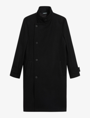 Ted Baker Mens Black Radford Funnel-neck Wool-blend Coat