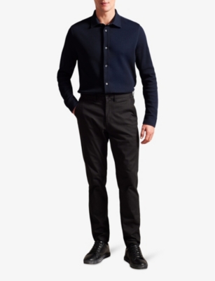 Shop Ted Baker Men's Navy Butelo Textured-weave Regular-fit Stretch-cotton Shirt