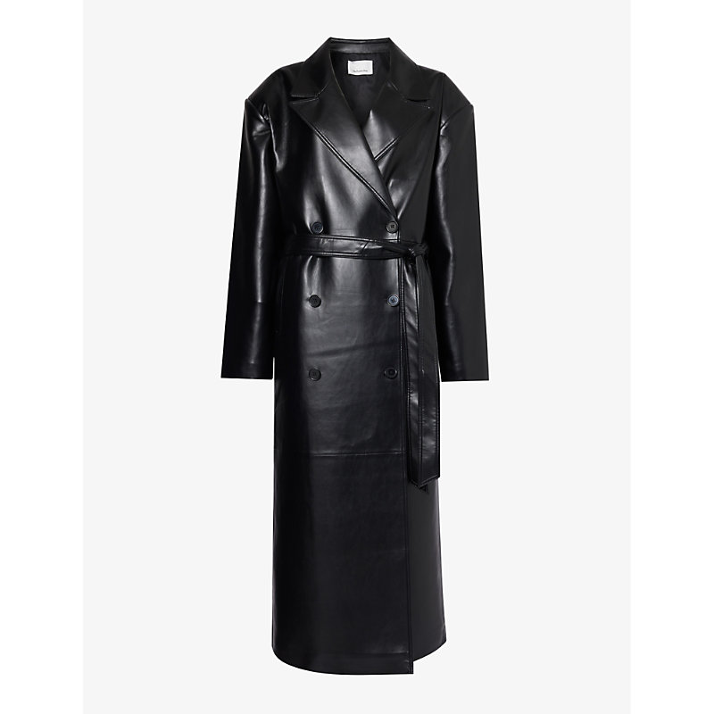 The Frankie Shop Frankie Shop Womens Black Tina Double-breasted Regular-fit Faux-leather Coat