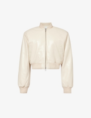 Shop The Frankie Shop Women's Mastic Micky Padded-shoulder Cropped Faux-leather Bomber Jacket