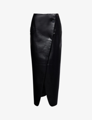 Shop The Frankie Shop Women's Black Nan Crossover Faux-leather Maxi Skirt
