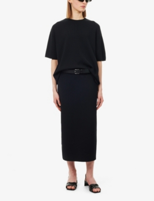 Shop The Frankie Shop Womens Black Solange Stretch-knit Midi Pencil Skirt
