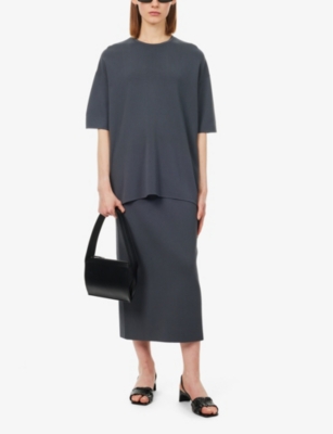 Shop The Frankie Shop Women's Grey Solange Stretch-knit Midi Pencil Skirt