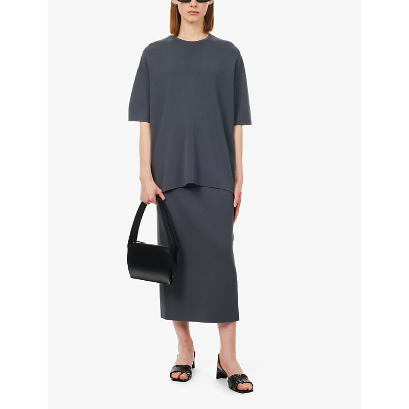 Shop The Frankie Shop Womens Grey Solange Stretch-knit Midi Pencil Skirt