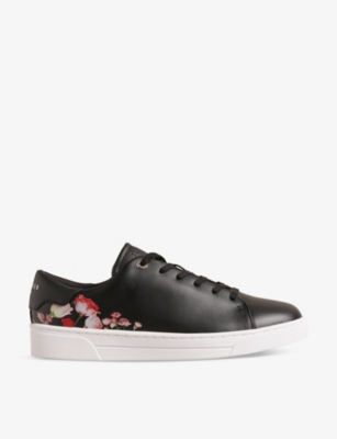 Ted Baker Womens Black Arlita Floral-print Leather Low-top Trainers