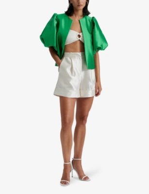Shop By Malina Cleo Round-neck Puff-sleeve Woven Blouse In Bright Green