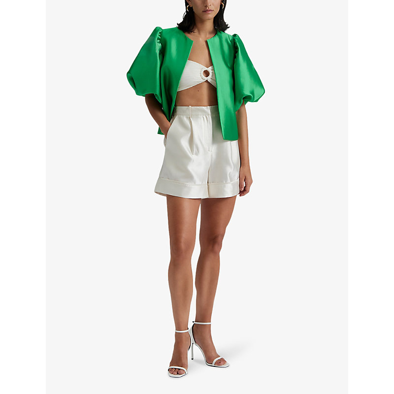 Shop By Malina Malina Womens Bright Green Cleo Round-neck Puff-sleeve Woven Blouse