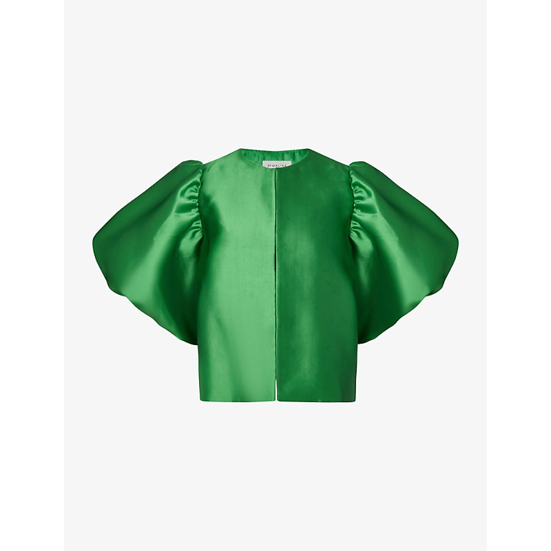 Shop By Malina Malina Womens Bright Green Cleo Round-neck Puff-sleeve Woven Blouse