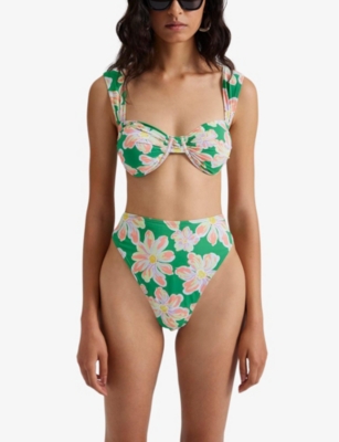 Shop Malina Women's Green Lily Sirine Floral-print Underwired Bikini Top