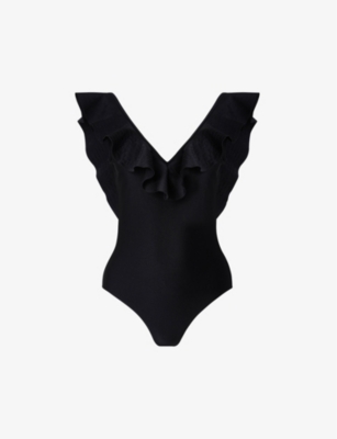 MALINA: Paola V-neck ruffled stretch-woven swimsuit