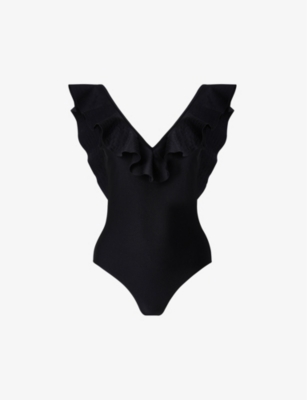 Malina Womens Black Paola V-neck Ruffled Stretch-woven Swimsuit