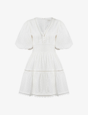Shop By Malina Malina Women's White Elvira V-neck Smocked-waist Cotton Mini Dress
