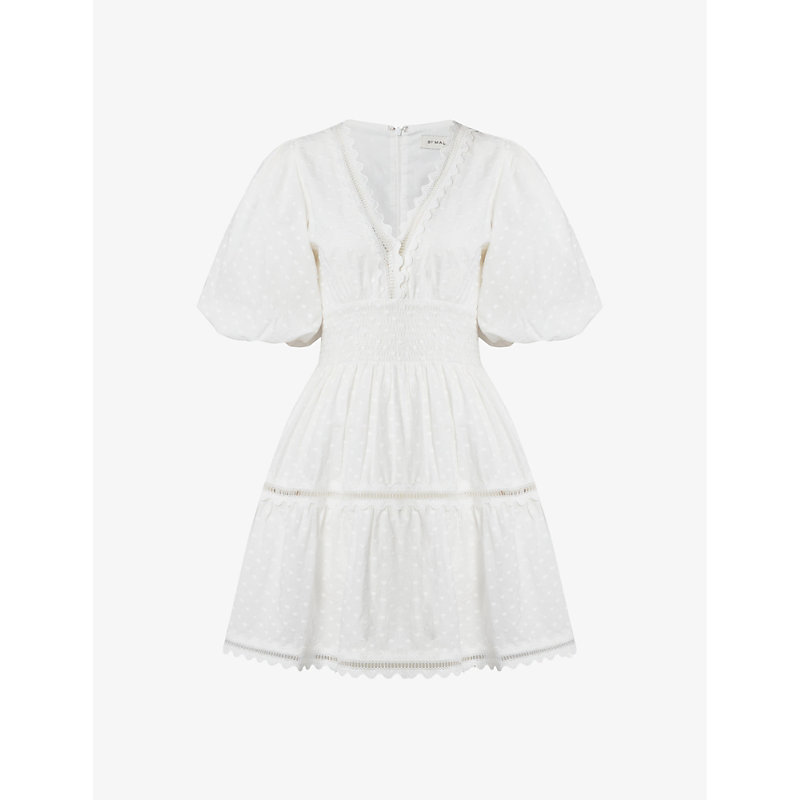 Shop By Malina Malina Women's White Elvira V-neck Smocked-waist Cotton Mini Dress