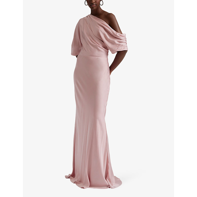 Shop By Malina Malina Women's Blush Marisa Asymmetric-neck Draped Satin Maxi Dress