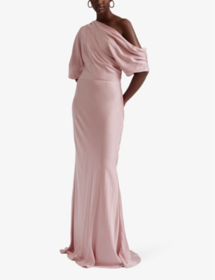 MALINA: Marisa asymmetric-neck draped satin maxi dress
