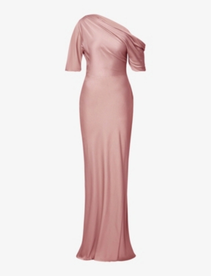 Shop By Malina Malina Women's Blush Marisa Asymmetric-neck Draped Satin Maxi Dress