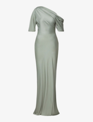 MALINA: Marisa asymmetric-neck draped satin maxi dress