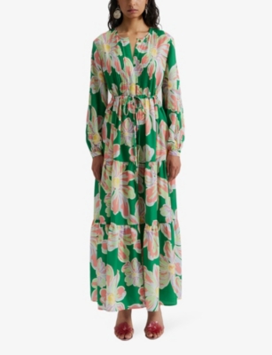 Shop By Malina Casey Floral-print Long-sleeve Woven Maxi Dress In Green Lily