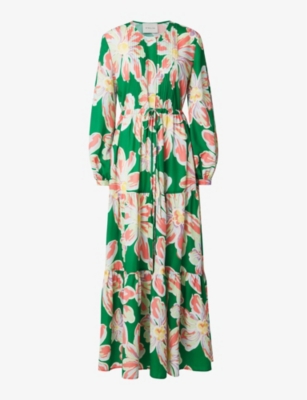 Shop By Malina Malina Women's Green Lily Casey Floral-print Long-sleeve Woven Maxi Dress