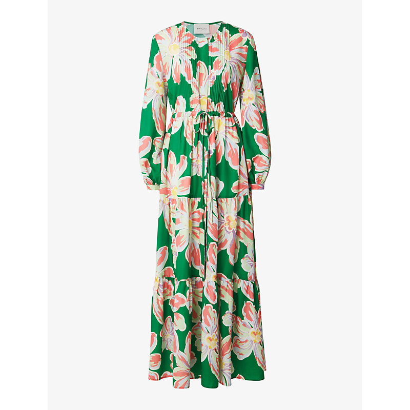 Shop By Malina Malina Women's Green Lily Casey Floral-print Long-sleeve Woven Maxi Dress