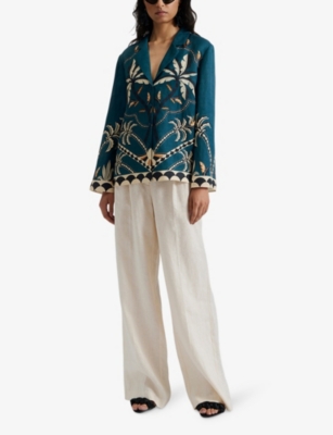 Shop By Malina Ilse Graphic-print Wide-fit Linen-blend Shirt In Desert Palm