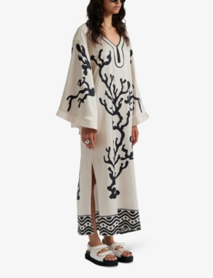 By Malina Womens Reef Manon Graphic-print Wide-sleeve Satin Maxi Dress In Reef