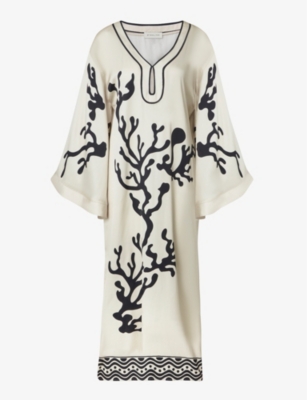 Shop By Malina Malina Women's Reef Manon Graphic-print Wide-sleeve Satin Maxi Dress