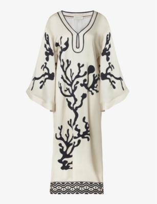 By Malina Womens Reef Manon Graphic-print Wide-sleeve Satin Maxi Dress In Reef