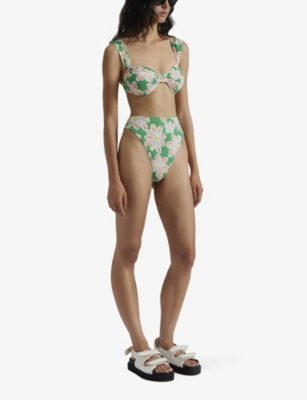 Shop Malina Womens Green Lily Sirine Floral-print High-rise Recyced-nylon Bikini Bottoms